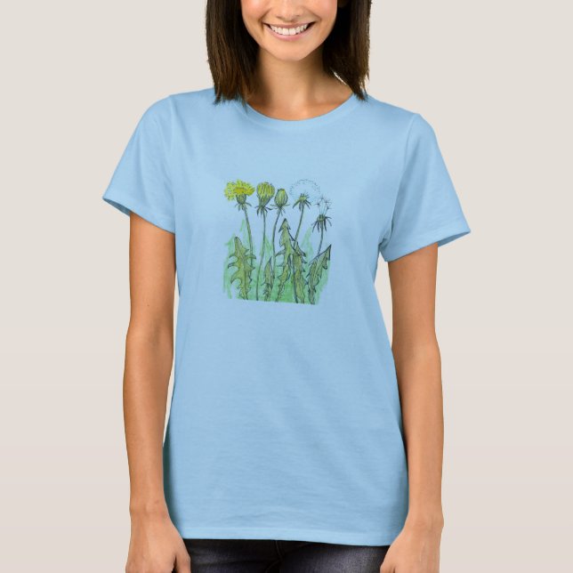 Dandelion Medicinal Herb Plant Drawing T-Shirt (Front)