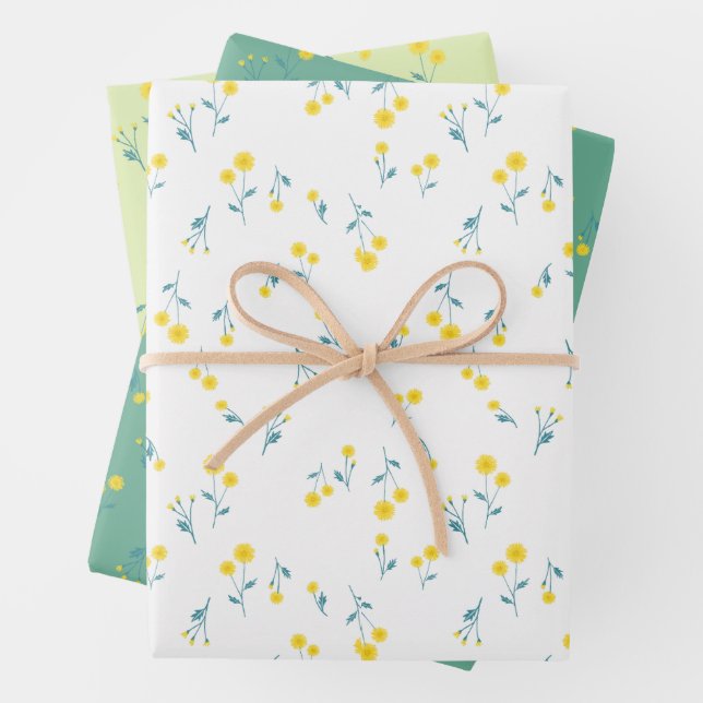 Dandelion Minimalist Floral Whimsical Ditsy Cute Wrapping Paper Sheet (In situ)