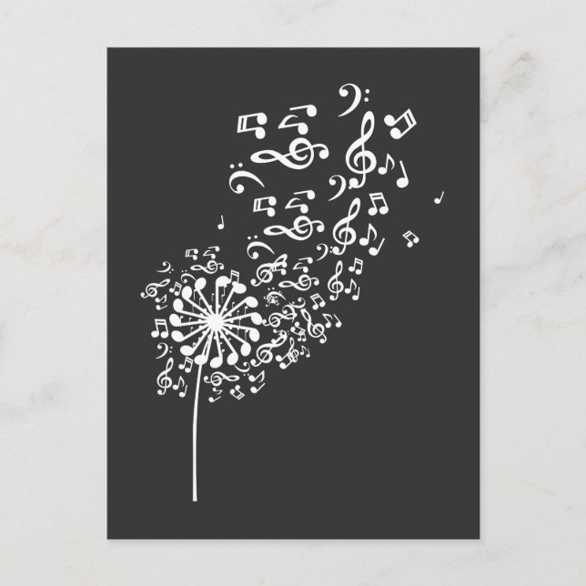 Dandelion Musical Notes Music Lover Nature Flower Postcard (Front)