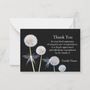 Dandelion On Black After Funeral Thank You Cards