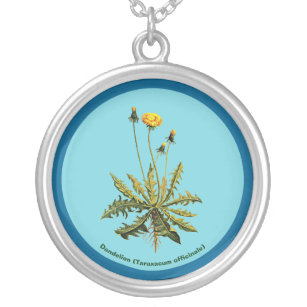 Dandelion On Blue Silver Plated Necklace