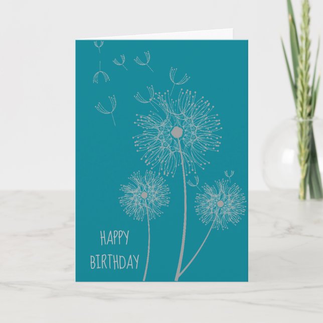 Dandelion on colour modern floral birthday card (Front)