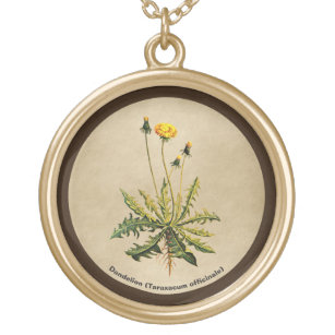 Dandelion On Old Paper Gold Plated Necklace