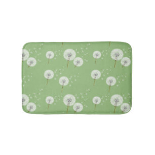 Dandelion Pattern on Green Background Bath Mat