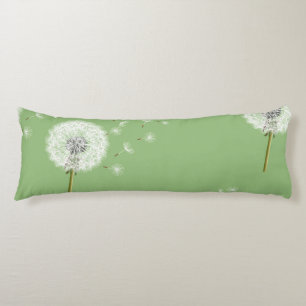 Dandelion Pattern on Green Background Body Cushion