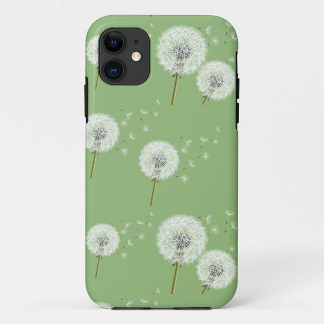 Dandelion Pattern on Green Background Case-Mate iPhone Case (Back)
