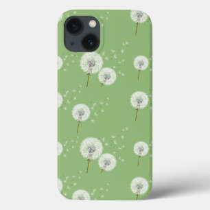 Dandelion Pattern on Green Background iPhone 13 Case