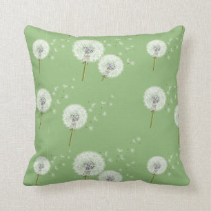 Dandelion Pattern on Green Background Cushion