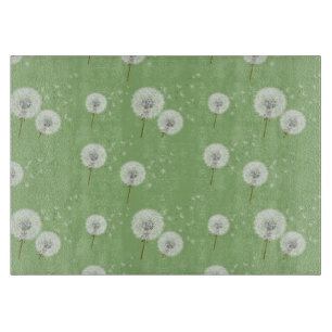 Dandelion Pattern on Green Background Cutting Board
