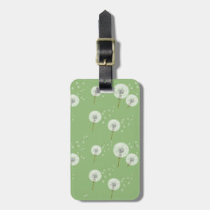 Dandelion Pattern on Green Background Luggage Tag