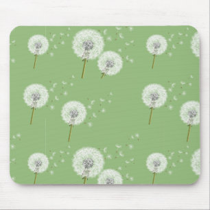 Dandelion Pattern on Green Background Mouse Mat