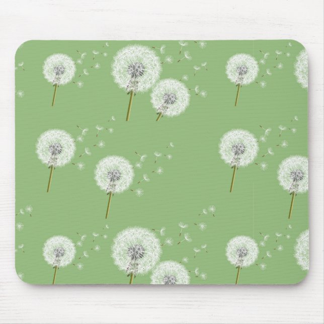 Dandelion Pattern on Green Background Mouse Mat (Front)