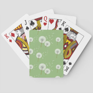 Dandelion Pattern on Green Background Playing Cards