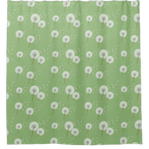 Dandelion Pattern on Green Background Shower Curtain