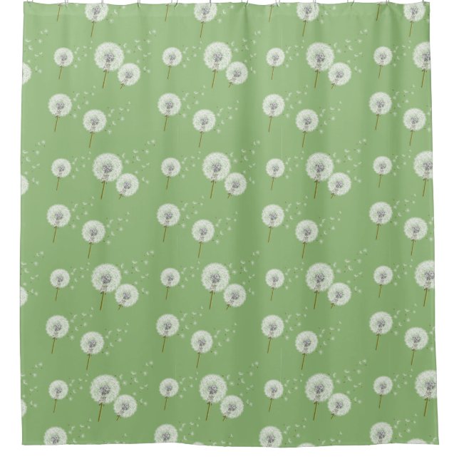 Dandelion Pattern on Green Background Shower Curtain (Front)