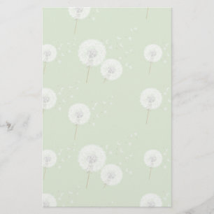 Dandelion Pattern on Green Background Stationery