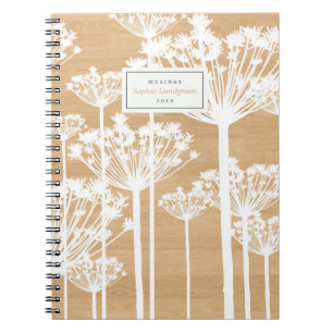 Dandelion Pattern on Wood Personalized Notebook