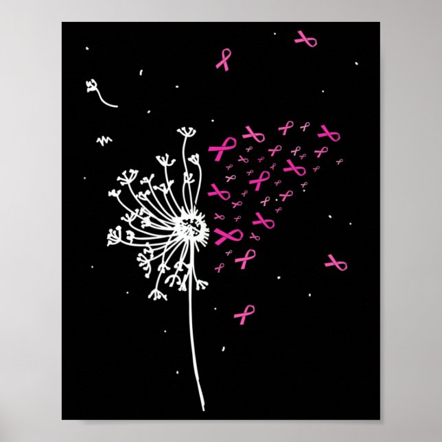 Dandelion Pink Ribbon Cool Breast Cancer Awareness Poster (Front)