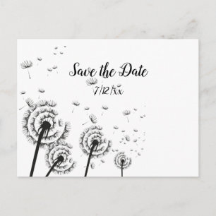 Dandelion Poufs Black and White Save the Date Announcement Postcard