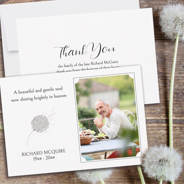 Dandelion Puff Gentle Soul Photo Funeral Thank Thank You Card (Creator Uploaded)