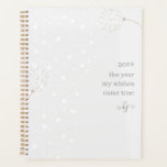 Dandelion Puffs and Stars Grey White Monogrammed Planner<br><div class="desc">Undated planner with fully editable text, which you can personalize with your name and the year. If you wish, you can also edit the manifestation and positivity quote which currently reads "the year my wishes came true". This modern and gentle design has dandelion puff seed heads and white stars on...</div>