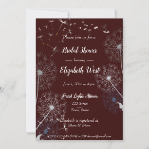 Dandelion Puffs Burgundy Bridal Shower Invitation