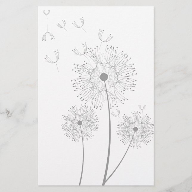 Dandelion pure modern flower art stationery (Front)