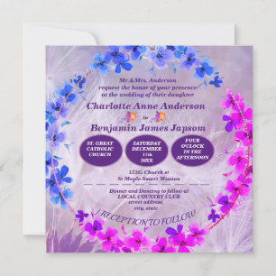 Dandelion Purple  Floral Wedding  Invitation