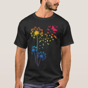 Dandelion Rainbow Dragonfly Breathe Flower Butterf T-Shirt