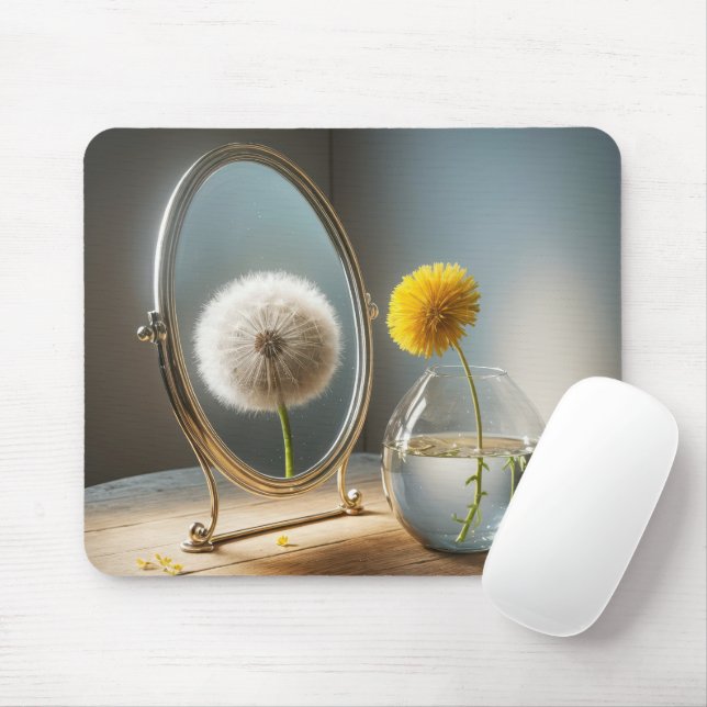 Dandelion Reflection In a Mirror Mouse Mat (With Mouse)