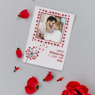Dandelion Romantic Love Red Heart Valentines Day Holiday Card