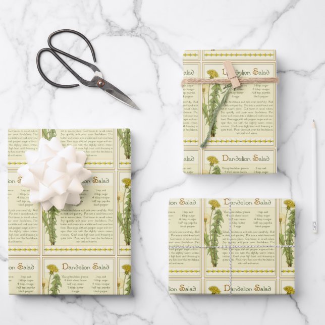 Dandelion Salad Wrapping Paper Sheet (Front)