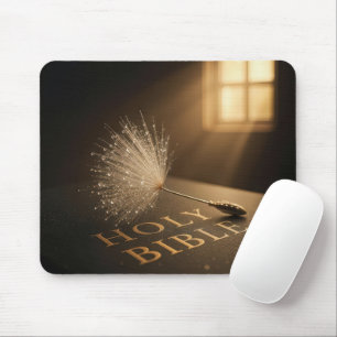 Dandelion Seedling On a Bible With Water Droplets Mouse Mat