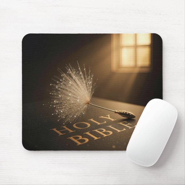 Dandelion Seedling On a Bible With Water Droplets Mouse Mat (With Mouse)