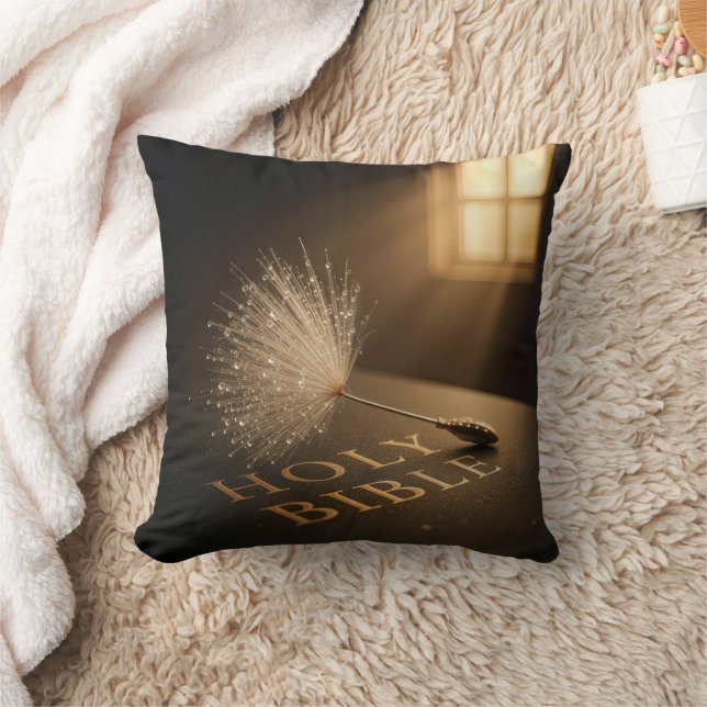 Dandelion Seedling with Water Droplets on a Bible  Cushion (Blanket)