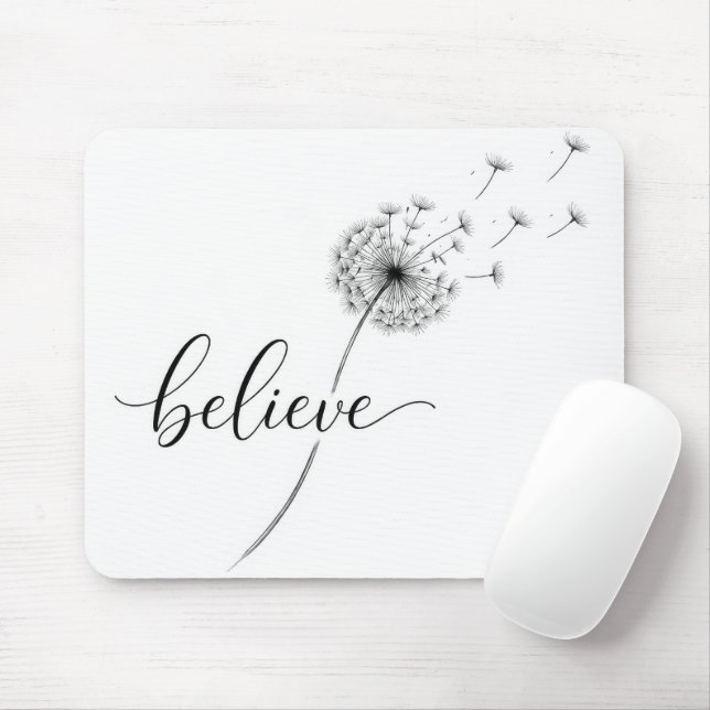 Dandelion Seedlings with Believe Text Mouse Mat (With Mouse)