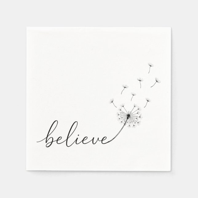 Dandelion Seedlings with Believe Text Napkin (Front)
