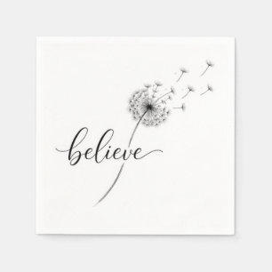 Dandelion Seedlings with Believe Text Napkin