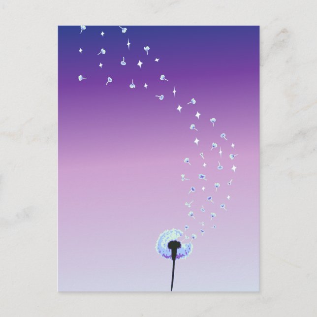 Dandelion Seeds Flying in the Wind - Purple Postcard (Front)