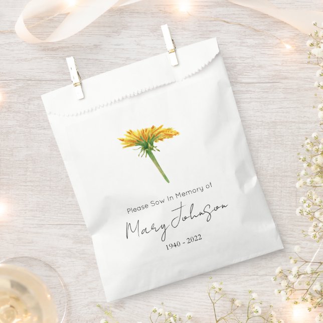 Dandelion | Simple Seed packet Funeral  Favour Bags (Clipped)