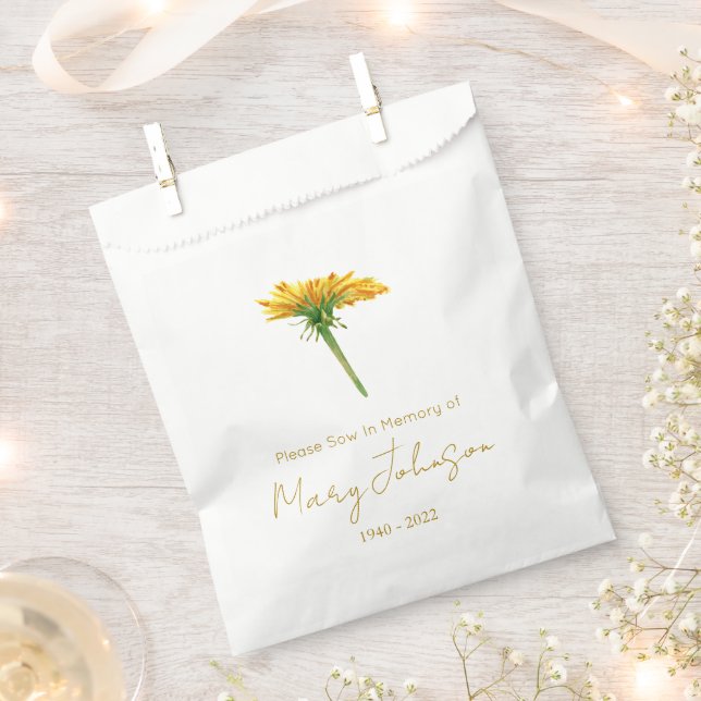 Dandelion | Simple Seed packet Funeral  Favour Bags (Clipped)
