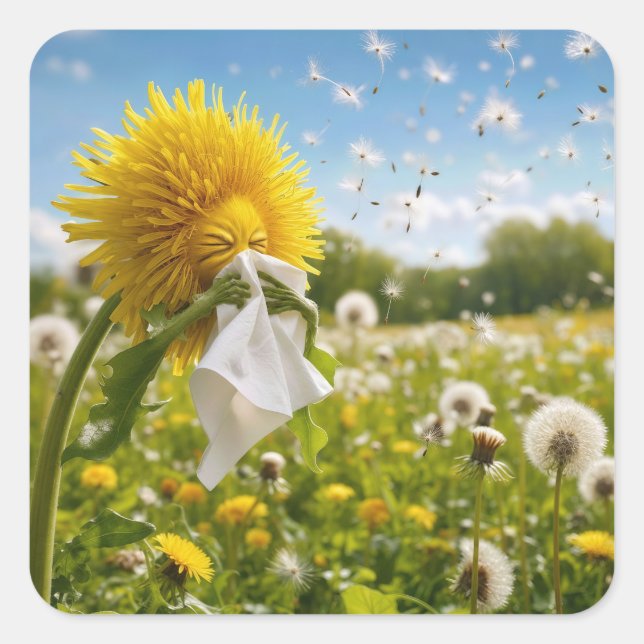 Dandelion Sneezing in Tissue Square Sticker (Front)
