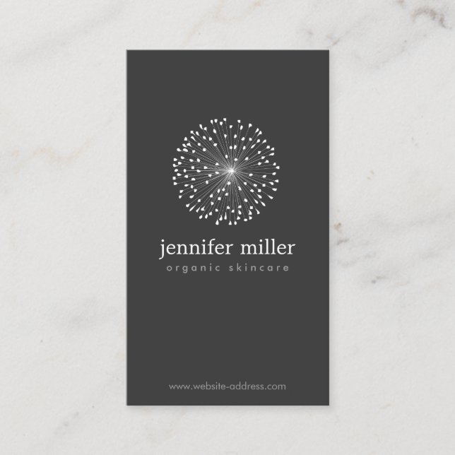 DANDELION STARBURST LOGO II on DARK GRAY Business Card (Front)