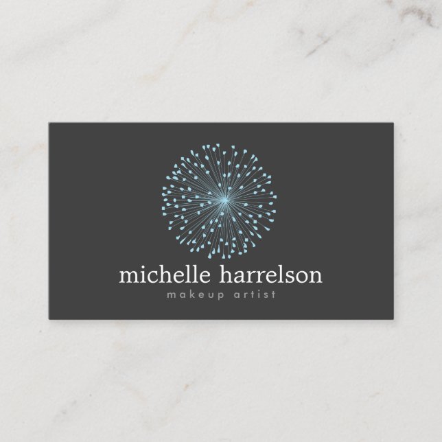 DANDELION STARBURST LOGO in BLUE on DARK GRAY Business Card (Front)