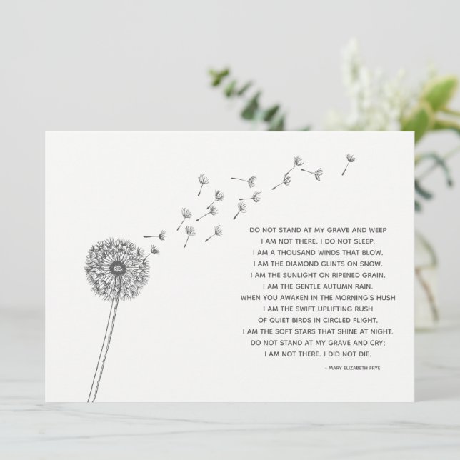 Dandelion Sympathy for Loss Condolences Flat Card (Standing Front)