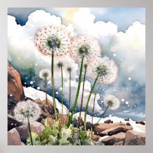 Dandelion Wall Art, Floral Square  Poster