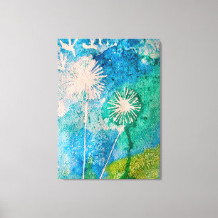Dandelion watercolor abstract blue and green canvas print