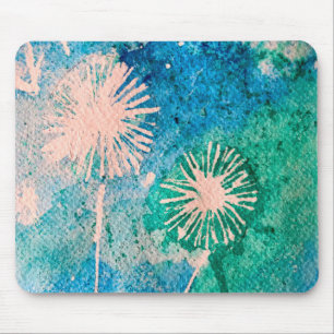 Dandelion watercolor abstract blue and green mouse mat