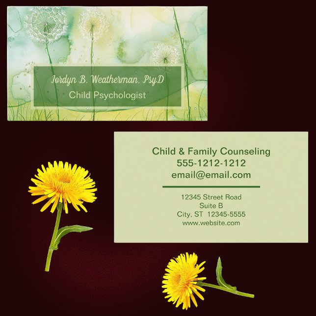 Dandelion Watercolor Psychologist or Counselor Business Card (Creator Uploaded)