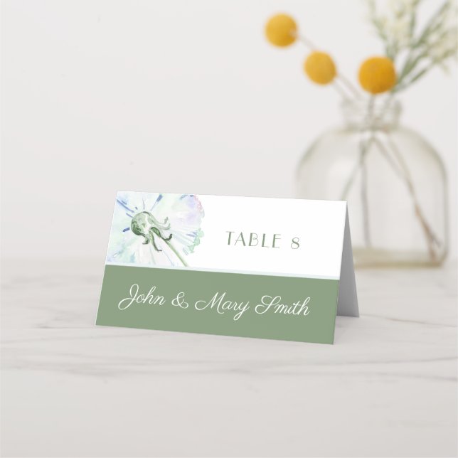 Dandelion Watercolor Wedding Place Cards (Front)